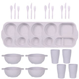 White Durable Eco-Friendly Wheat Straw Dinnerware Set - 24 Pieces with Plates, Bowls, Cups & Cutlery V888-ELOSUNG28114