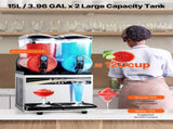 Commercial Frozen Drink Maker, 15Lx2 Double Tank Slushy Machine, 120 Cups Stainless Steel Margarita V952-CGXXRJX215LSN1G19V3