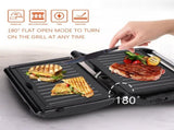 Versatile Electric Grill and Panini Press with Brushed Stainless Steel Lid, Double-Sided Non-Stick V1341-ZY-FQQ757ER-SILVER