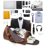 Champagne PU Leather Travel Duffel Bag - Large Capacity Waterproof Suit Bag with Shoe Compartment V888-ELOSUNG11573