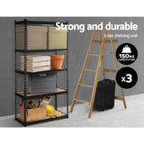 3x1.5M Warehouse Shelving Racking Storage Garage Steel Metal Shelves Rack WR-E-7X15-BKX3