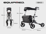 EQUIPMED Foldable Aluminium Walking Frame Rollator with Bag and Seat, Silver V219-EQHCRL10A