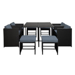 Gardeon Outdoor Dining Set 9 Piece Wicker Table Chairs Setting Black FF-DINING-9SET-BK