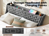 Artiss Queen Bed Frame with 4 Storage Drawers and Charging Station Tufted Wingback Headboard 300kg BFRAME-J-CORTIS-Q-CA-AB