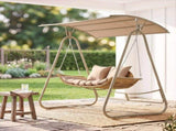 Gardeon Outdoor Swing Chair 2-Seater Rattan Seat with Canopy Beige GSC-BST-RAN-WHBE-AB