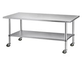 Cefito 1524x762mm Stainless Steel Kitchen Bench w/ Splashback Work Table Prep Bench Commercial 430 SSKB-430S-WHEEL-60-30