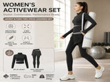 M size Women's 2-Piece Running Yoga Set - Black Colorblock Zip Jacket and Black Faux Two-Layer V888-ELOSUNG53856