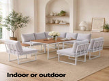 Gardeon 8 Seater Outdoor Dining Sofa Set with WPC Side Tables Patio Furniture White FF-DINING-9SOFA-WH-ABCDE