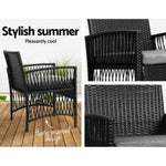 Gardeon 3PC Outdoor Bistro Set Patio Furniture Wicker Dining Chairs Table Cushion Black ODF-BISTRO-HARPSET-J-BK