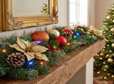 Christabelle 2.74m Timeless Elegance Christmas Garland Pre Lit Multi Function LED Gold Red Baub 112_SENTE274