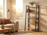 CARLA HOME 5 Tier Ladder Shelf - Wood Metal Display Bookcase - Brown - Rustic - Steel V178-36427