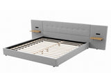 Artiss King Bed Frame with Wide Headboard, Floating Shelves and USB Grey BFRAME-I-ALTO-K-GY-AB