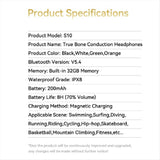 S10 Bluetooth 5.4 Bone Conduction Wireless Headphones 30 Meters Depth IPX8 Waterproof Swimming V1370-AZ4-11718