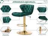 SERENIT Swivel Bars Set of 2 Counter Height Barstools with Back Velvet Upholstered Adjustable V255-GP2210R-EMGREEN