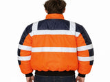 3-in-1 Hi Vis Safety Bomber Jacket Waterproof Reflective Quilted - Orange Navy - XL V563-WB-HIVISJKT-ORG-XL