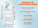 Dock Ladder, Flip-Up 5 Steps, 350 lbs Load Capacity, Aluminum Alloy Pontoon Boat Ladder with 2'' V952-MTZTSFSJFHXJD7UOHV0