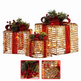 Christabelle Set of 3 Christmas Gift Boxes with Lights - Champagne with Red Bows 112_MHA511