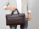 Brown Men's PU Leather Briefcase - Waterproof Laptop Messenger Bag with Adjustable Strap - Large V888-ELOSUNG57015-2