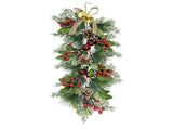 25 Inch Artificial Christmas Door Swag - Pine Cones Red Berries Bells with Greeting Card Faux V1370-AZ4-24674