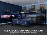 KINGSTON SLUMBER Metal Single Loft Bed And Double Underbed Frame, Multifunctional, Space Saving with V219-BEDBBBKSL8GA