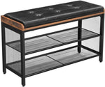 Shoe Bench with Mesh Shelf and Faux Leather Vintage Brown Black 80 x 30 x 48 cm V178-11406