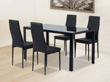 5PC Indoor Dining Table and Chairs Dinner Set Glass Leather Kitchen-Black V264-DNT-401S-BLK-1M-DNC-404S-BLK-04