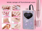 Rhinestone Electric Nail Drill Kit with Heart Display - Rechargeable Nail File Machine with 11 Drill V888-ELOSUNG57282