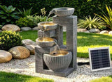 Gardeon Solar Fountains Water Features Cascading Design Polyresin 80cm Grey FOUNT-SQUARE-BOWL-4LVL