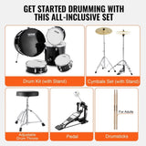 VEVOR Adult Drum Set, 5-Piece, 558.8 mm Complete Full Size Drum Kit with Bass Toms Snare Floor Drum V952-WJTJZG5JT22HFIWG5V0