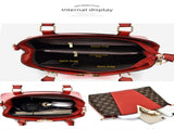 2 PCS Women's Handbag Set PU Leather Tote & Crossbody Purse Fashion Splicing Design Red V888-ELOSUNG44023