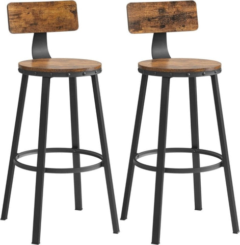 VASAGLE Tall Bar Stools Set of 2 Bar Chairs Vintage Brown V227-9101402100148