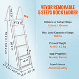 Removable Dock Ladder 5 Steps, 159 kg Load Capacity, Pontoon Boat Ladder with 4'' Wide Step & V952-MTXTCXSJFHXJDO516V0
