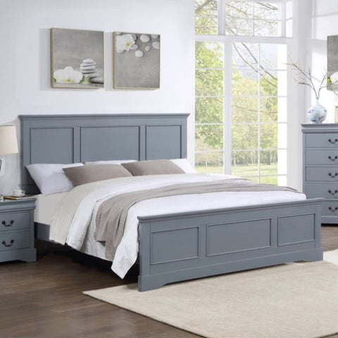 4 Pieces Bedroom Suite in Solid Wood & MDF King Size Grey Colour Bed, Bedside Table & Tallboy V43-BDS-SPNC-4PC-TBY-K