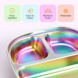 4 Pcs Stainless Steel Kids Plates, 304 Divided Toddler Plates with Lids, Rainbow Color V1188-MS-721-306