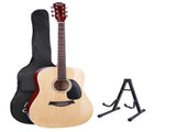 Alpha 41 Inch Acoustic Guitar Wooden Body Steel String Dreadnought Stand Wood GUITAR-D-41-NAT-CAPO