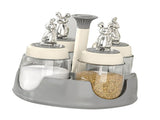 Rotating Spice Rack Salt Shaker with Lid Glass Flavoring Bottle for Kitchen Restaurant Home Gray V1294-YM0703-3118230114313