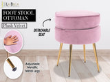 Ottoman Foot Stool Velvet Fabric Metal Leg Round PINK V274-FT-VST-1596-PK