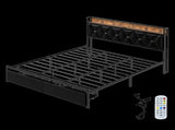 Levede King Bed Frame Leather Headboard RGB 2 Drawers BF1064-K