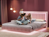 Levede King Floating Bed Frame LED Headboard USB Pink BF1062-K