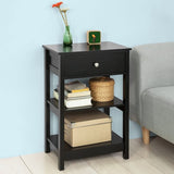 Black Bedside Table with 1 Drawer and 2 Shelves V178-84973