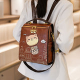 Fashionable Backpack Printed Backpack Double-Shoulder Backpack Cute Cat Print - Beige - Size V1347-127-02066-BEG-29-24-13