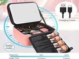 Portable LED Makeup Case with Mirror Rechargeable 3-Color Light, 6 Adjustable Dividers, Brush Roll V1107-CS-LEDHZXF