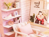 DIY Miniature Dollhouse Kit Wooden Hand-assembled Toy Set Tiny House Model with Furniture LED Light V1294-YM0901-LMH00182-B