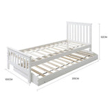 KINGSTON SLUMBER Wooden Single Bed Frame w/ Pop Up Trundle, for Kids Bedroom, White V219-BEDBFSKST3WA