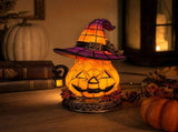 Clearance Halloween Pumpkin Witch Hat LED Night Light, Resin USB Powered Warm Glow Decor Lamp, V1369-AZ3-W-24103
