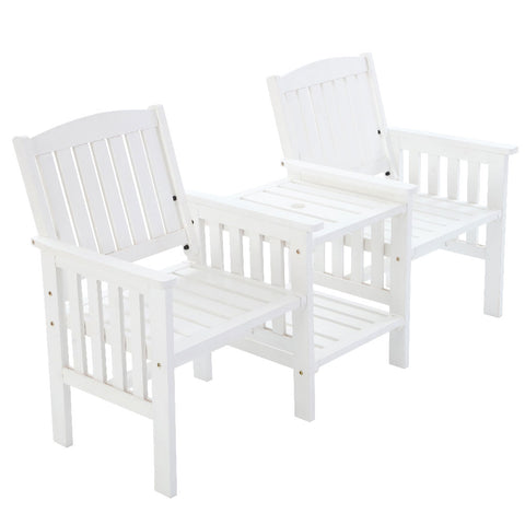 Gardeon Outdoor Garden Bench Loveseat Wooden Table Chairs Patio Furniture White ODF-LOVESEAT-WH