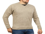 100% Shetland Ragg Wool V Neck Knit Jumper Pullover Mens Sweater Knitted - Oat Marle - XXL V563-SW-VN-OATMRL03-XXL