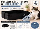 Travel Friendly Pet Toilet Kit - Black Portable Cat Litter Box and Blue Scoop Set - Foldable Oxford V888-ELOSUNG53574