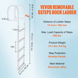 Dock Ladder, Removable 5 Steps, 227 kgs Load Capacity, Aluminum Alloy Pontoon Boat Ladder with 3.1'' V952-MTZTCXSJFHXJDR9U9V0