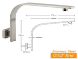 Brushed Nickel Silver Square 10" Rain Shower Head & Brass Gooseneck Wall Arm Set V1233-A602NKSS110N
